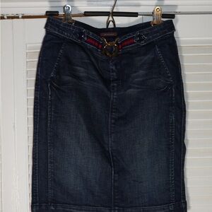 7 For All Mankind Dark Indigo Denim Pencil Skirt with Red Accent Belt